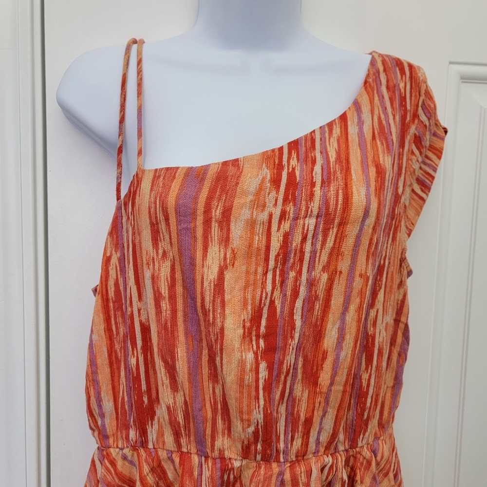 Free People Heart Shaped Face One Shoulder Mini Dress Orange/Multi-Size L #NA228 - Picture 2 of 10